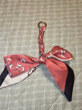 Coach Coral and Navy Silk Bow Key & Card Holder Charm